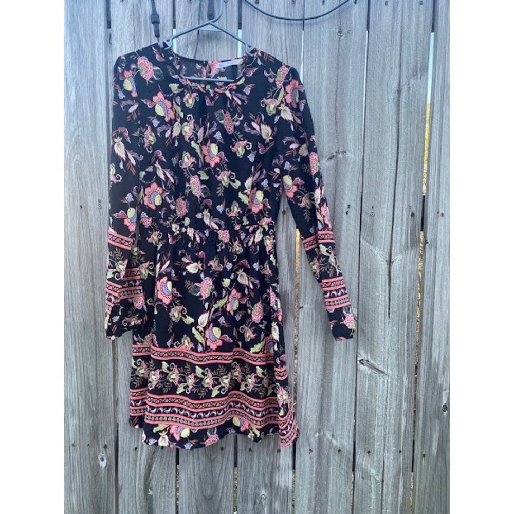 Christy &‎ Co USA Women's Black Floral Paisley Long Sleeve Elastic Waist Dress